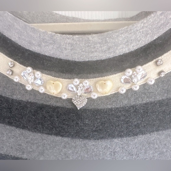 Y2K Blumarine Cashmere Wool Blend Striped  Dress w Embelished Neckline - Picture 2 of 14